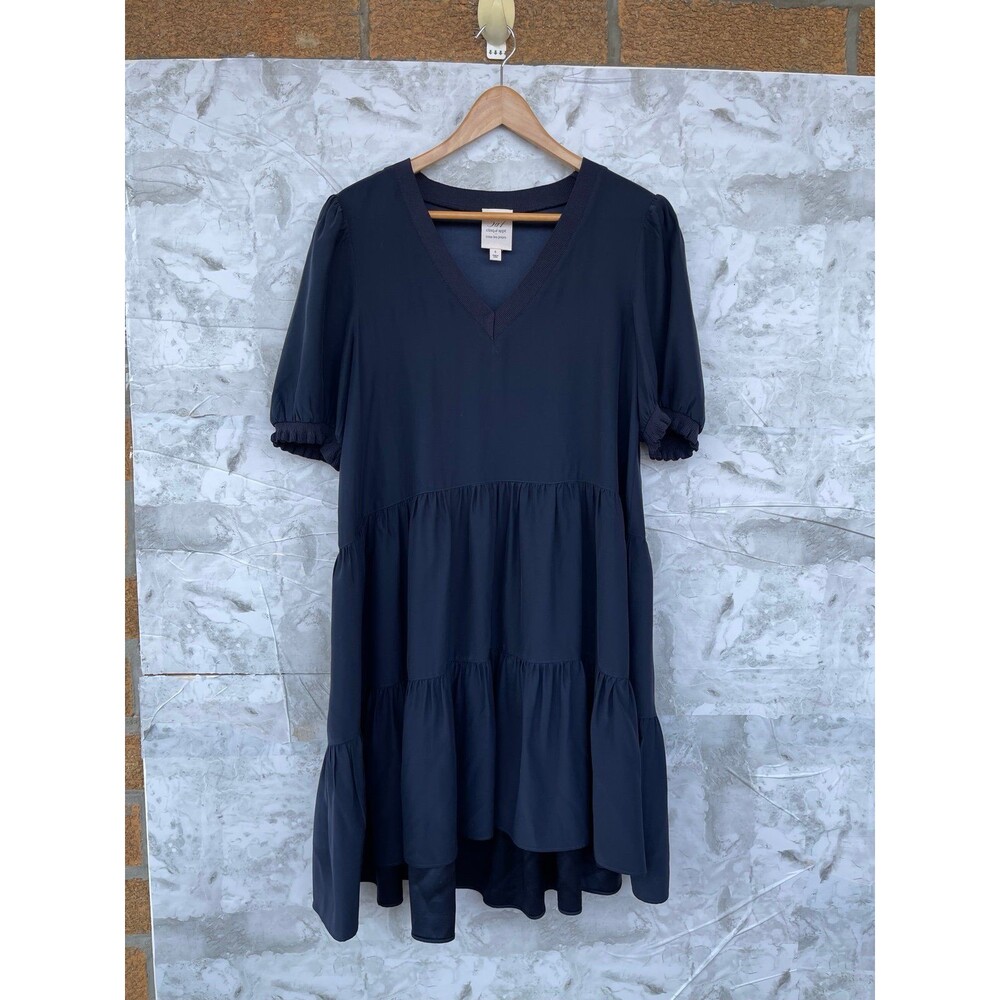 Cinq à Sept Navy Silk Tiered Mini Dress - Quiet Luxury Coquette Core small